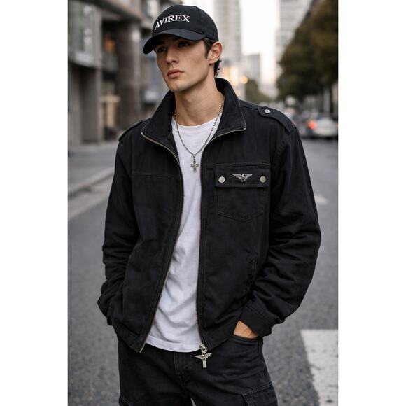 Avirex Other - Vintage Avirex Black Cotton Zip-Up Flight Jacket Sz S Military Utility Epaulet